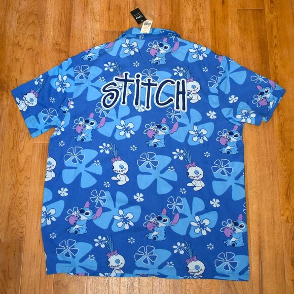 NWT‎ Box Lunch Disney Blue Tropical Stitch Button Front Shirt Sz XL - Picture 2 of 5